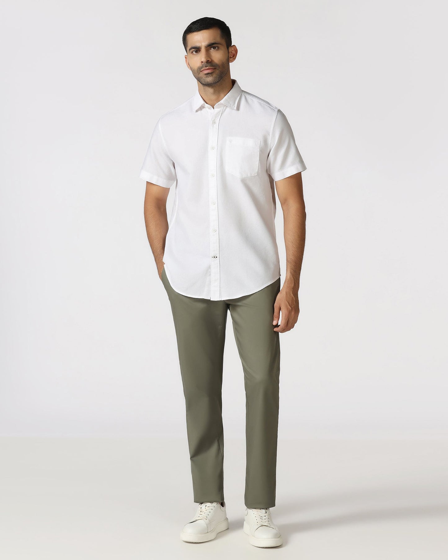 White Half Sleeve Textured Shirt - Caty