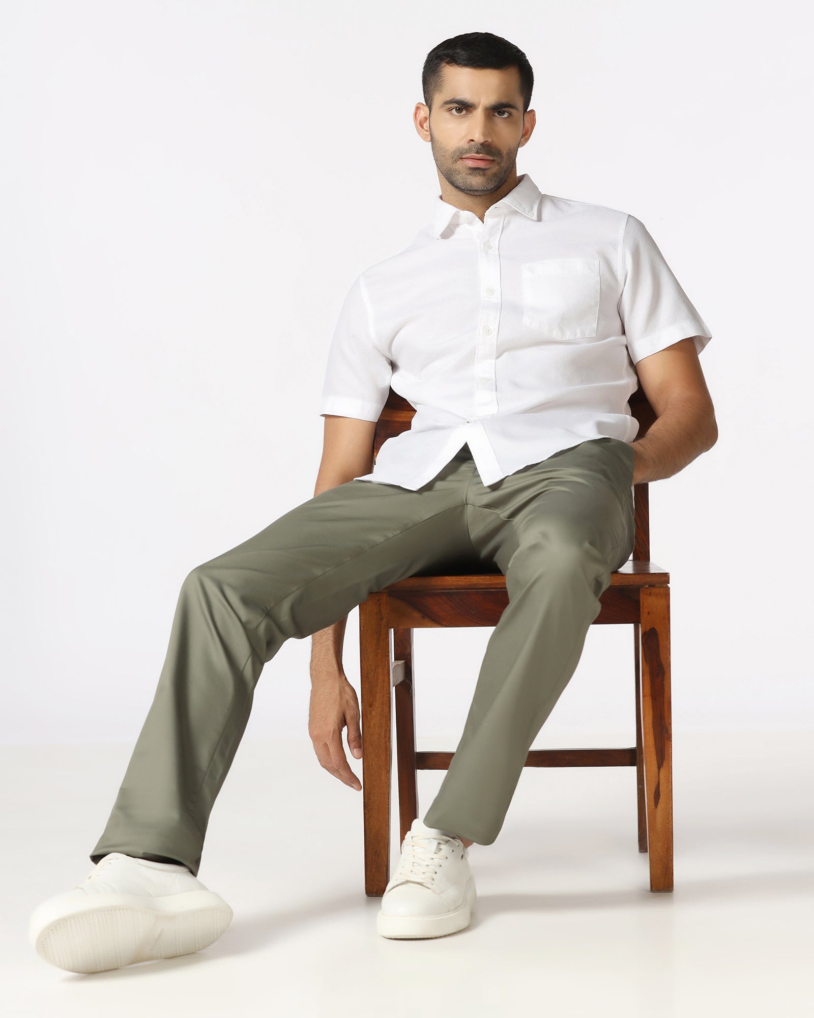 White Half Sleeve Textured Shirt - Caty