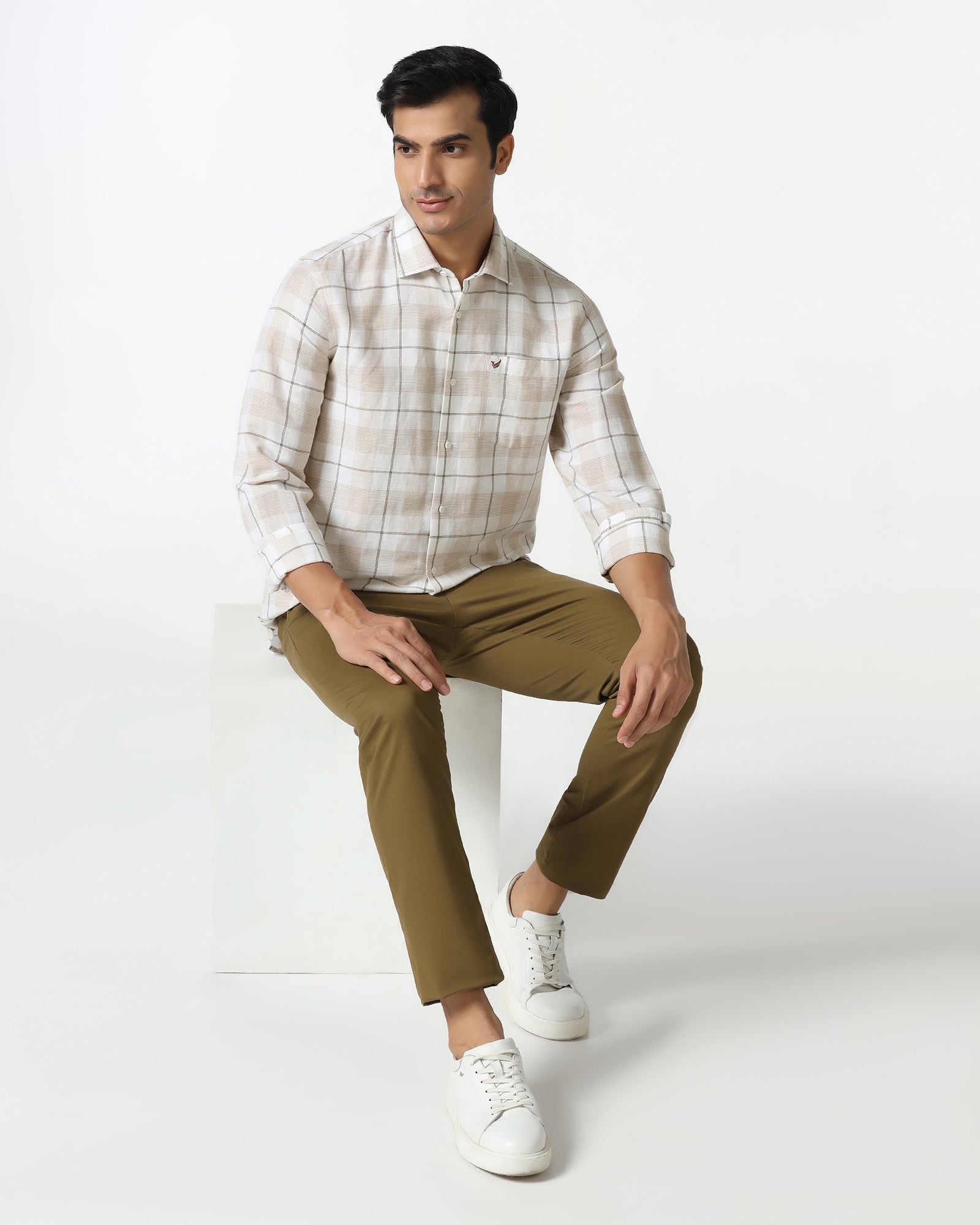 White Linen Check Shirt - Merik