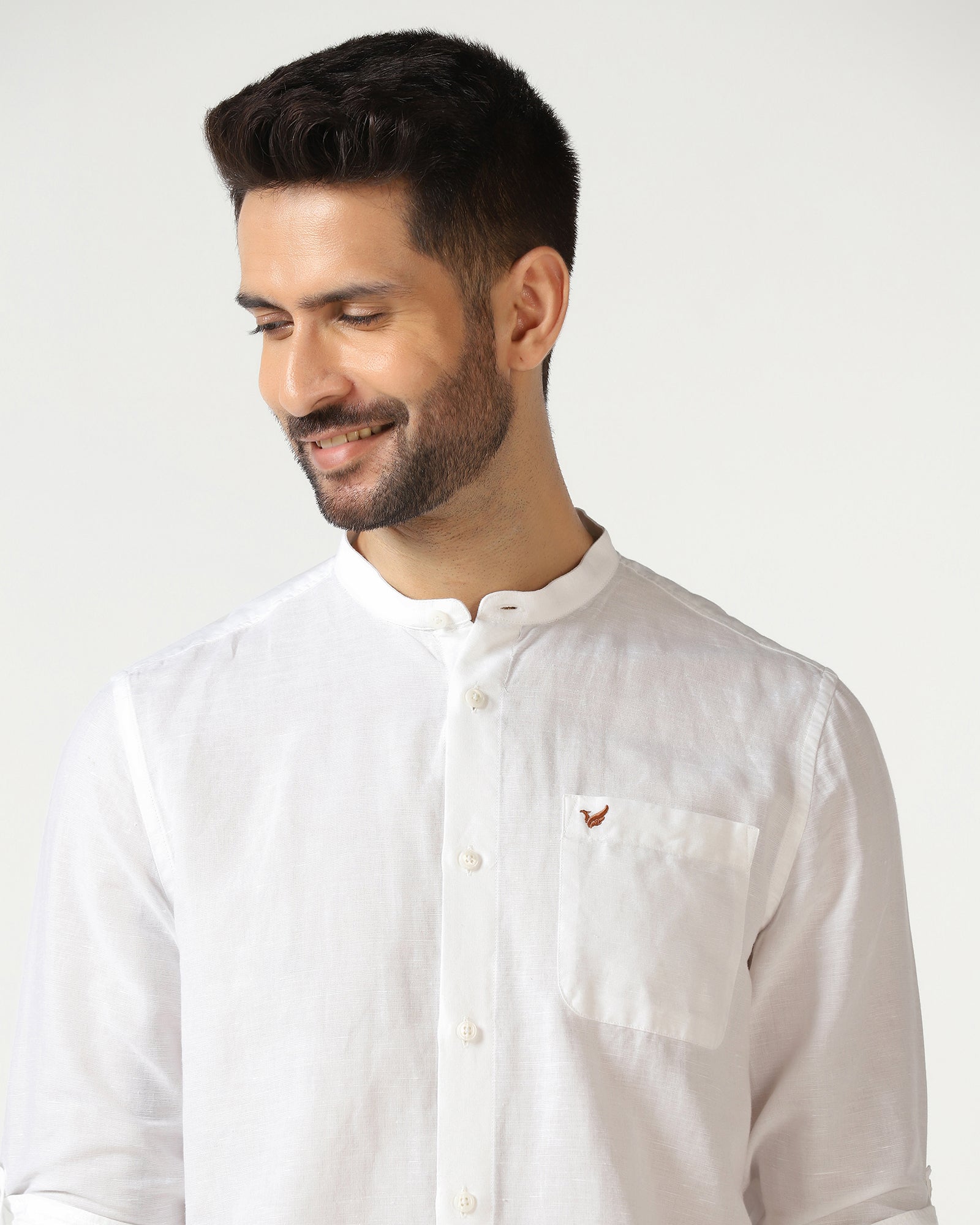 White Linen Solid Shirt - Salmon