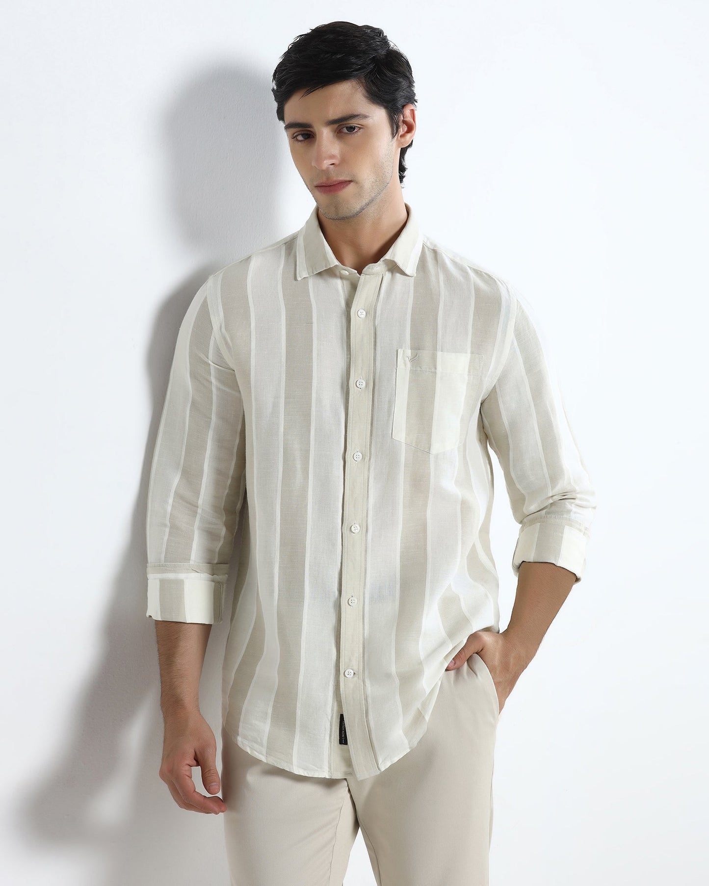 White Linen Stripe Shirt - Hanber