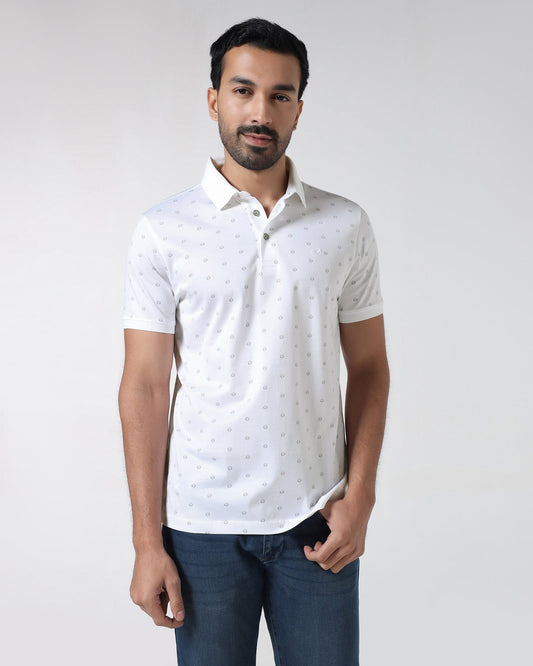 White Printed Polo - Joey