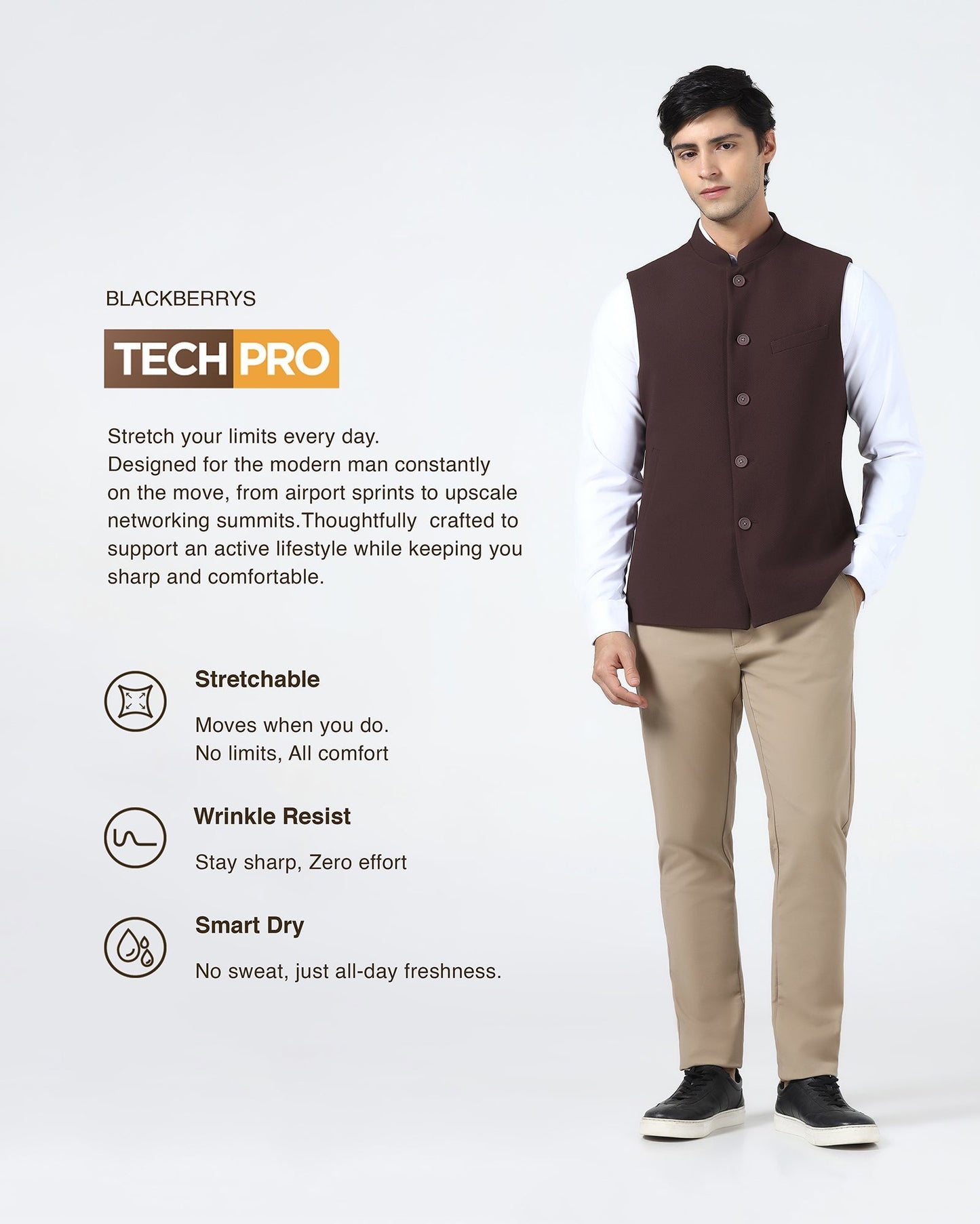 Wine Bandhgala TechPro Textured Waistcoat - Marcelo