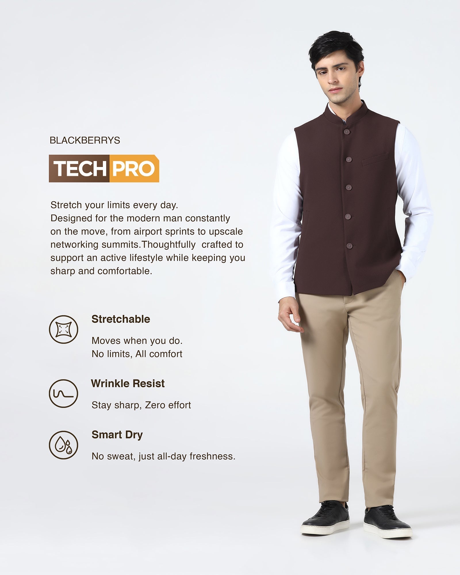 Wine Bandhgala TechPro Textured Waistcoat - Marcelo