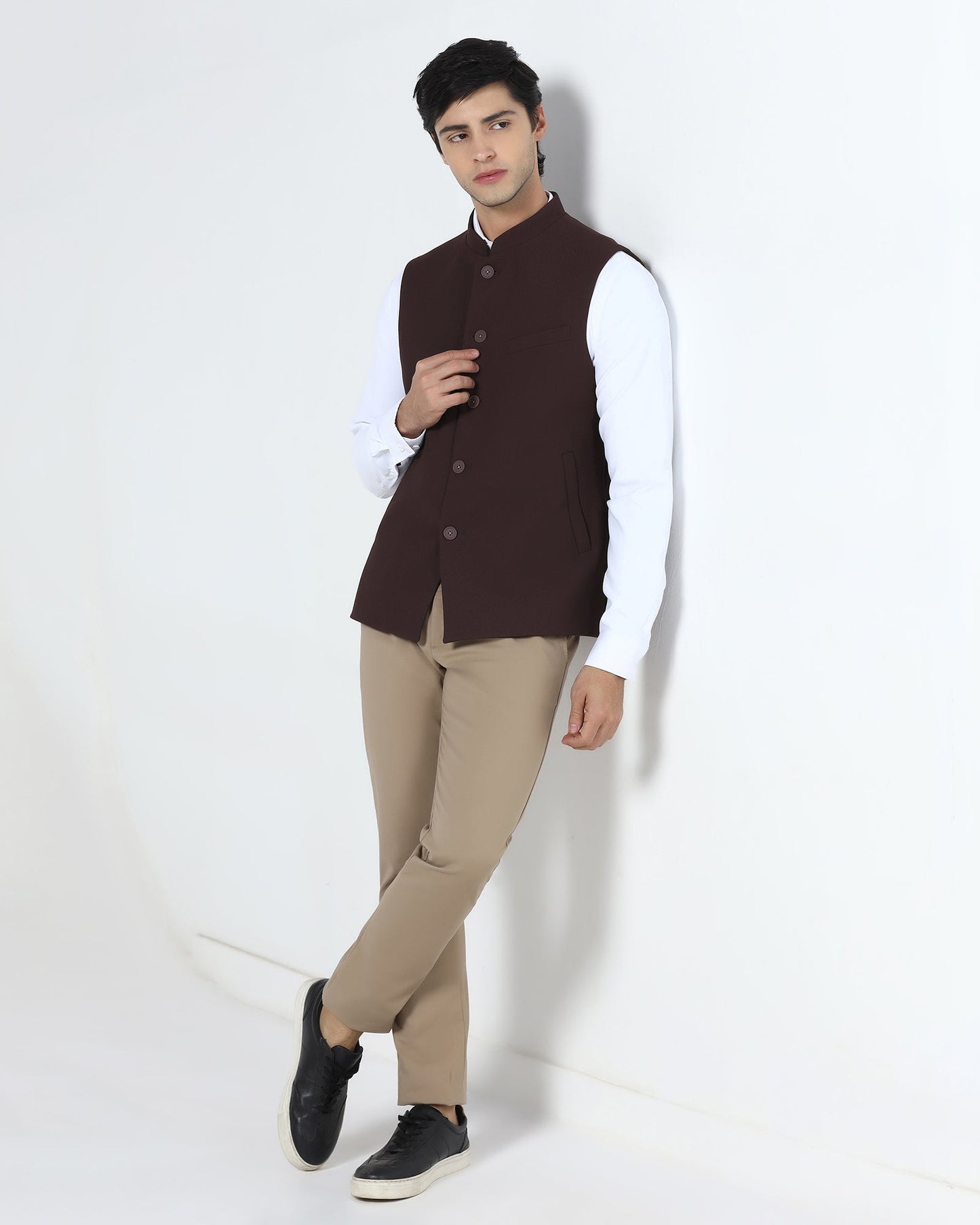 Wine Bandhgala TechPro Textured Waistcoat - Marcelo
