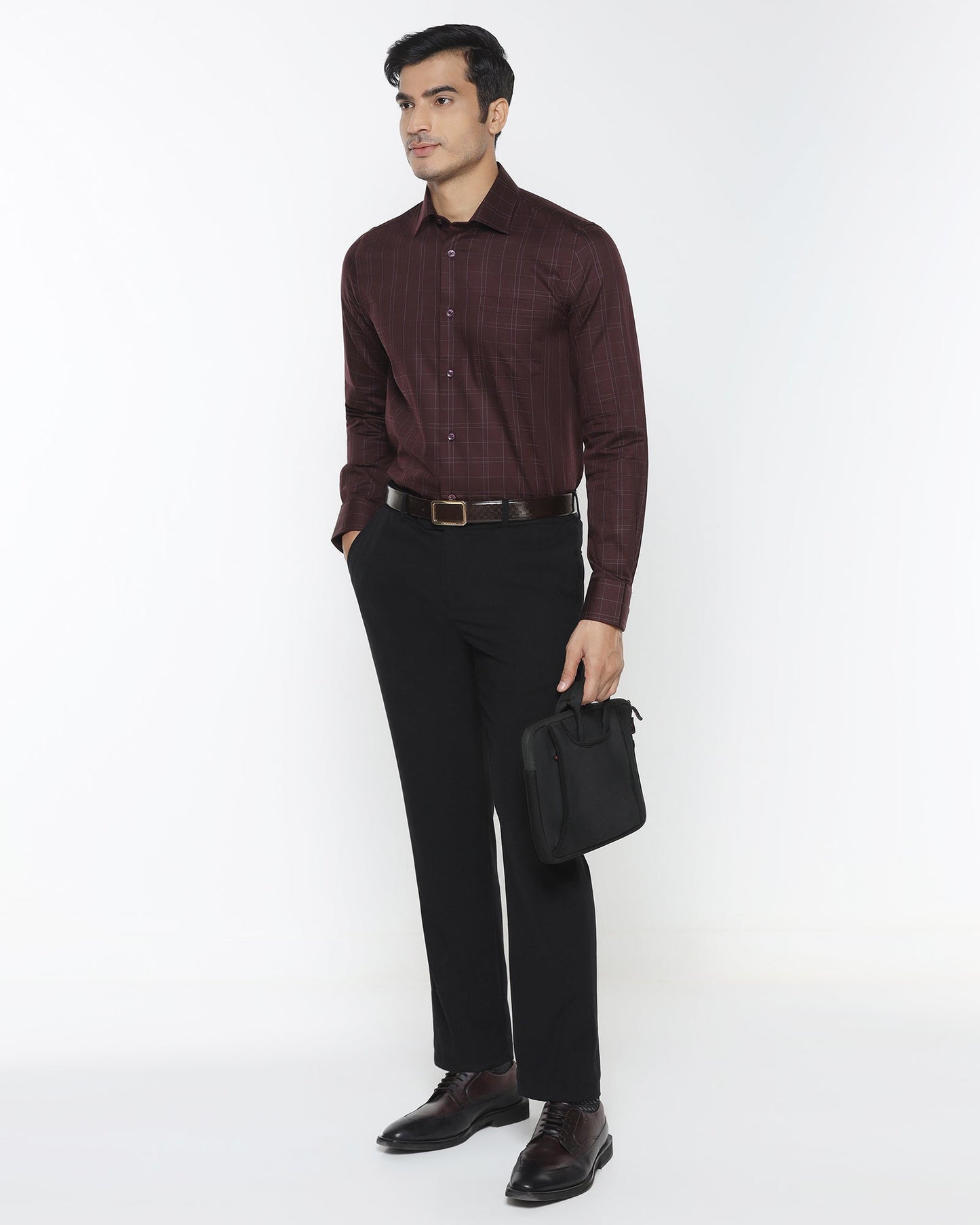 Wine Red Check Shirt - Axton