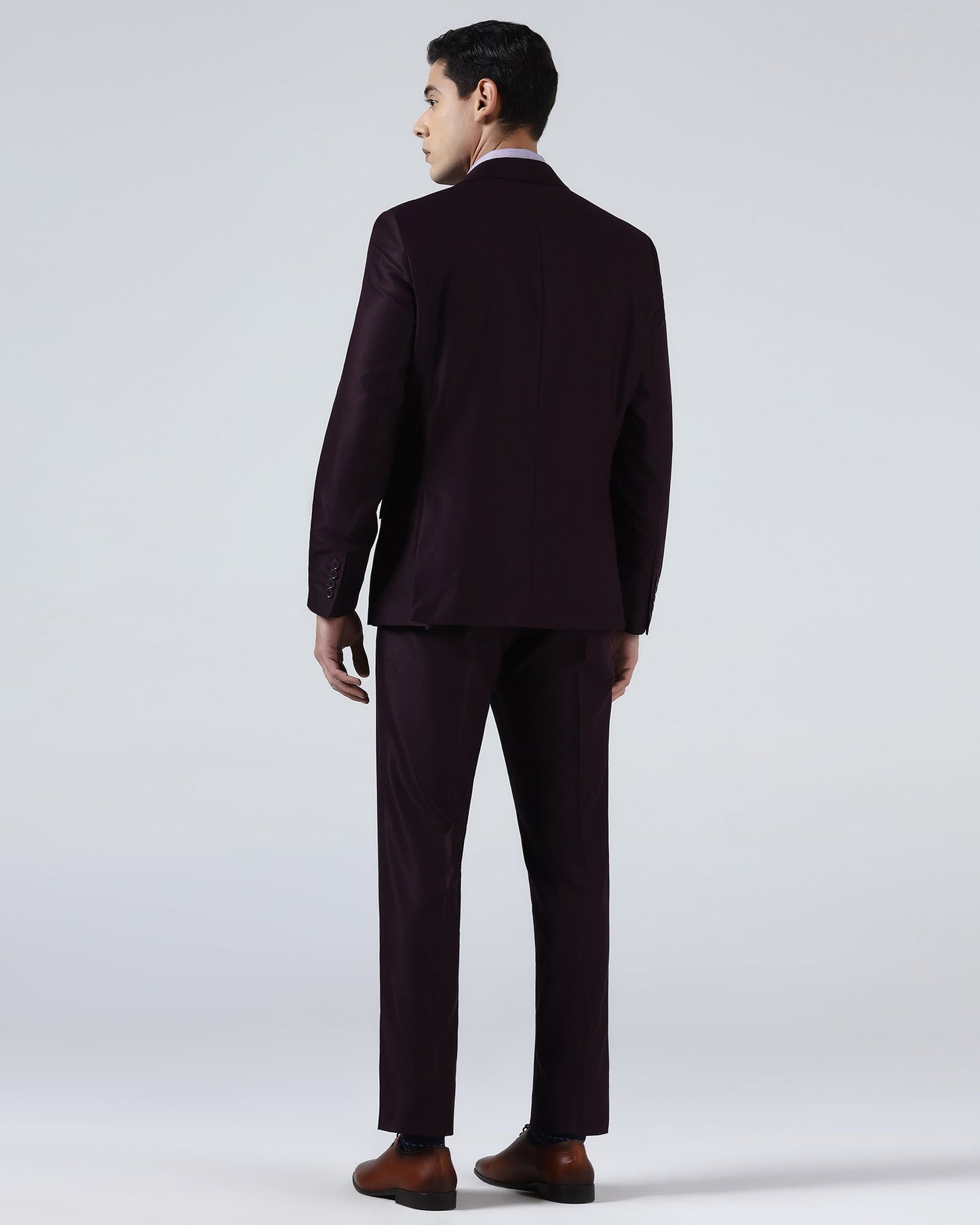 Wine Three Piece Textured Suit - Venmo