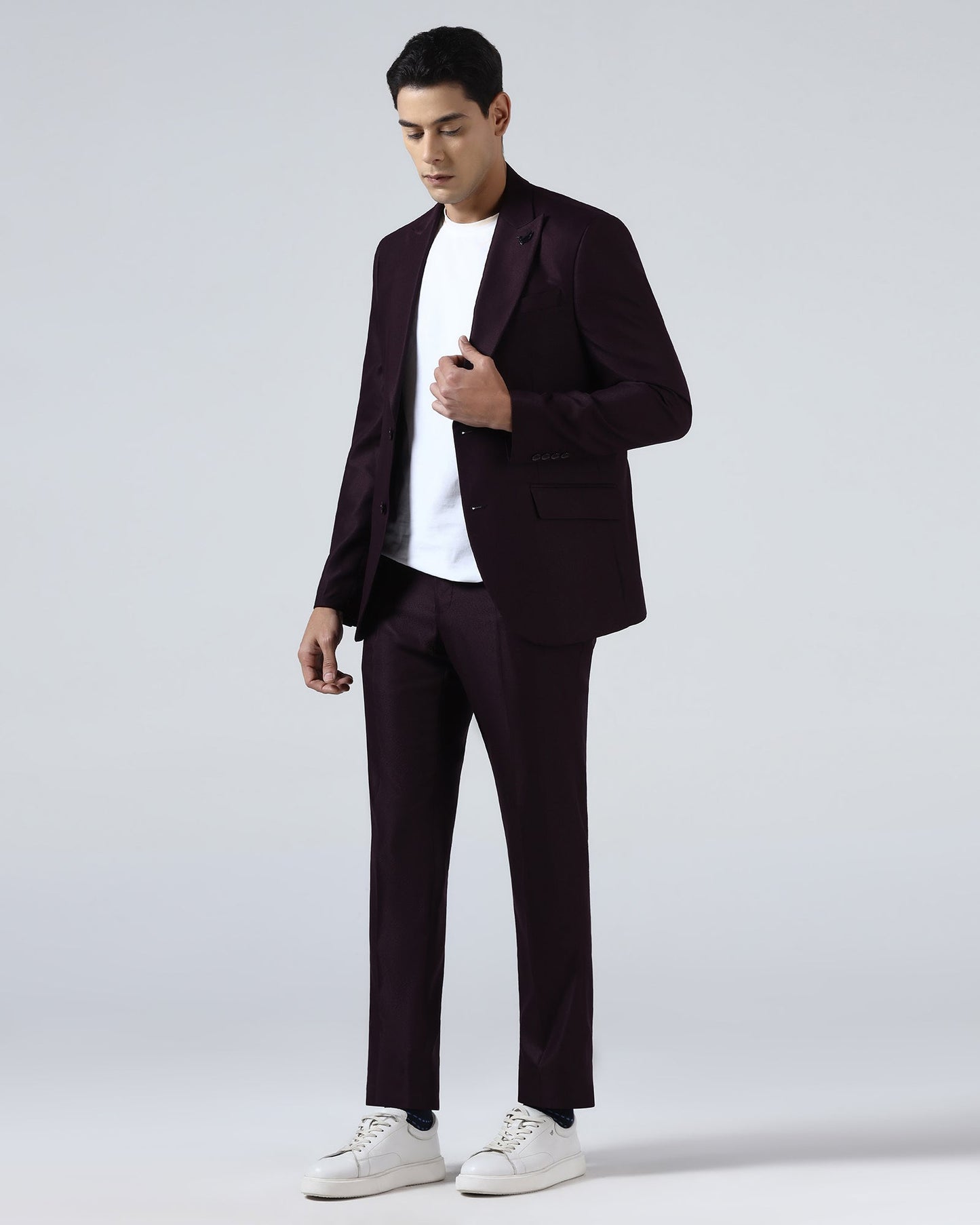 Wine Three Piece Textured Suit - Venmo