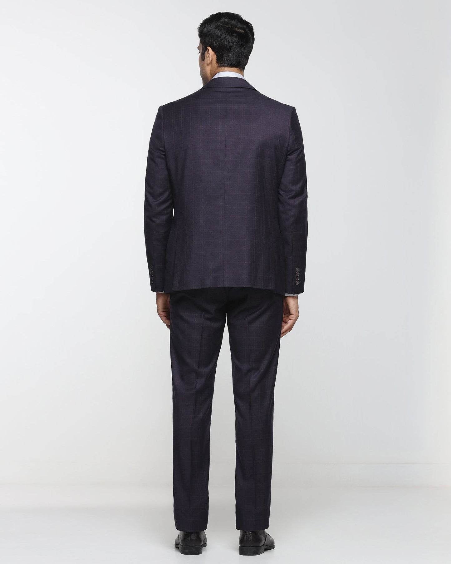 Wine Two Piece Check Suit - Lasow
