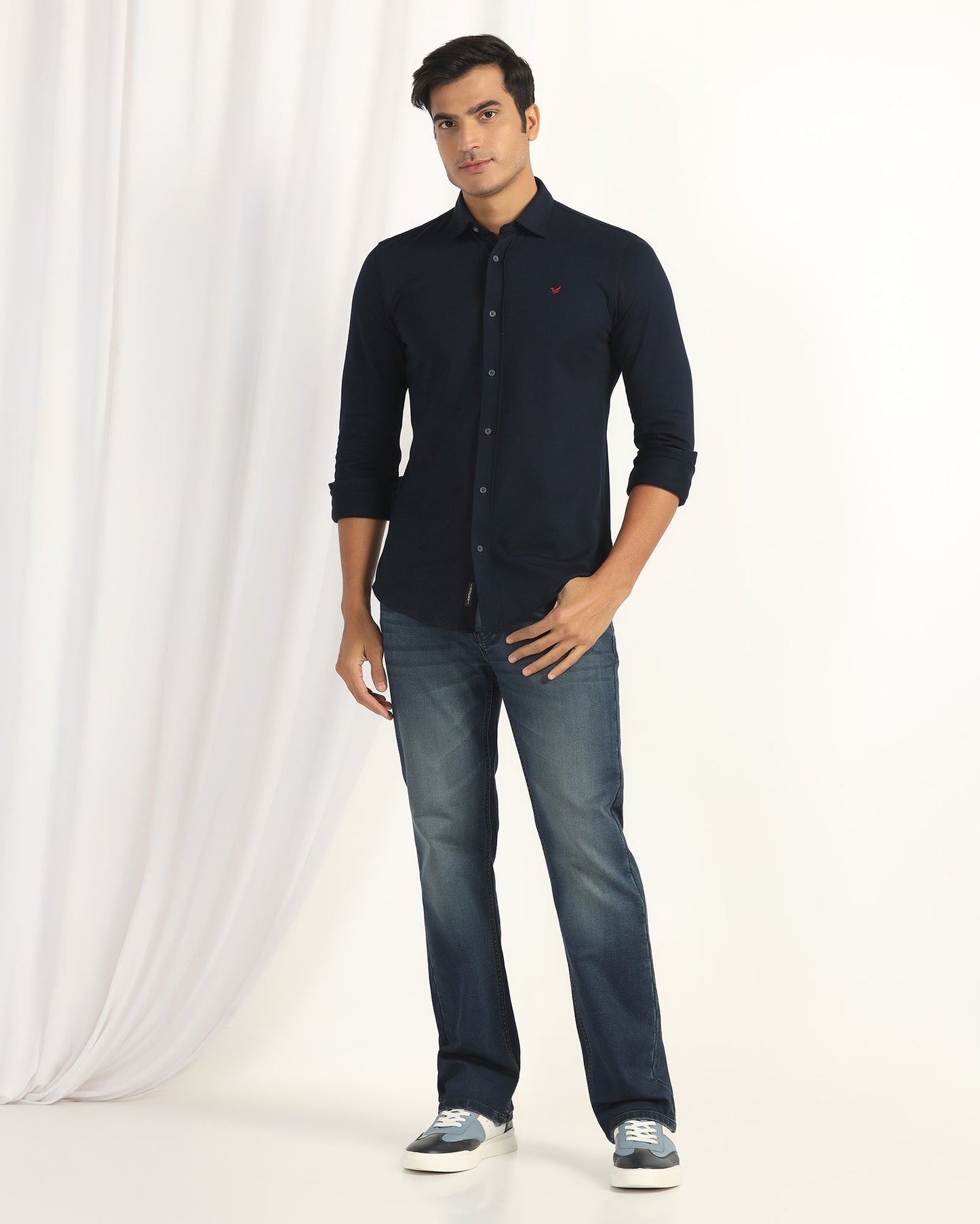 Casual Navy Solid Shirt - Pelantos