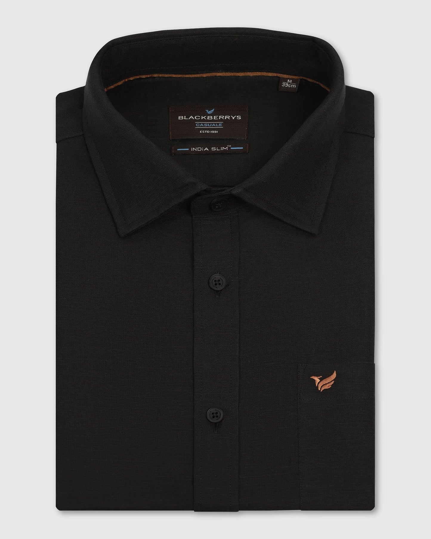 Linen Casual Black Solid Shirt - Salmon