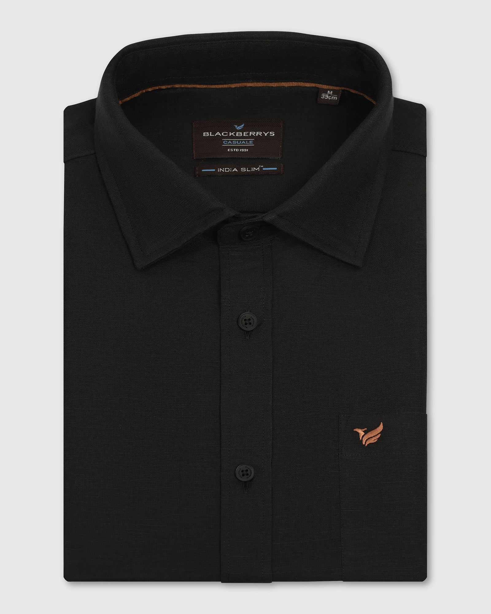 Linen Casual Black Solid Shirt - Salmon