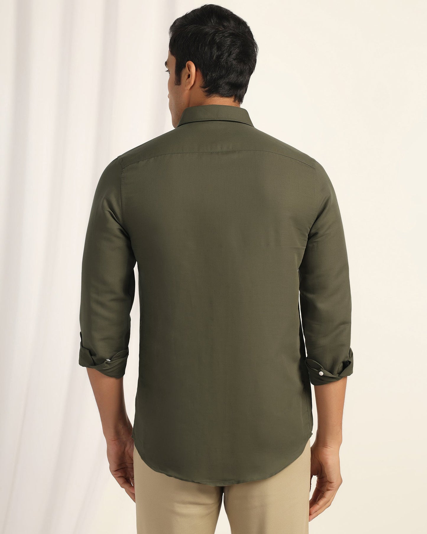 Linen Casual Olive Solid Shirt - Salmon