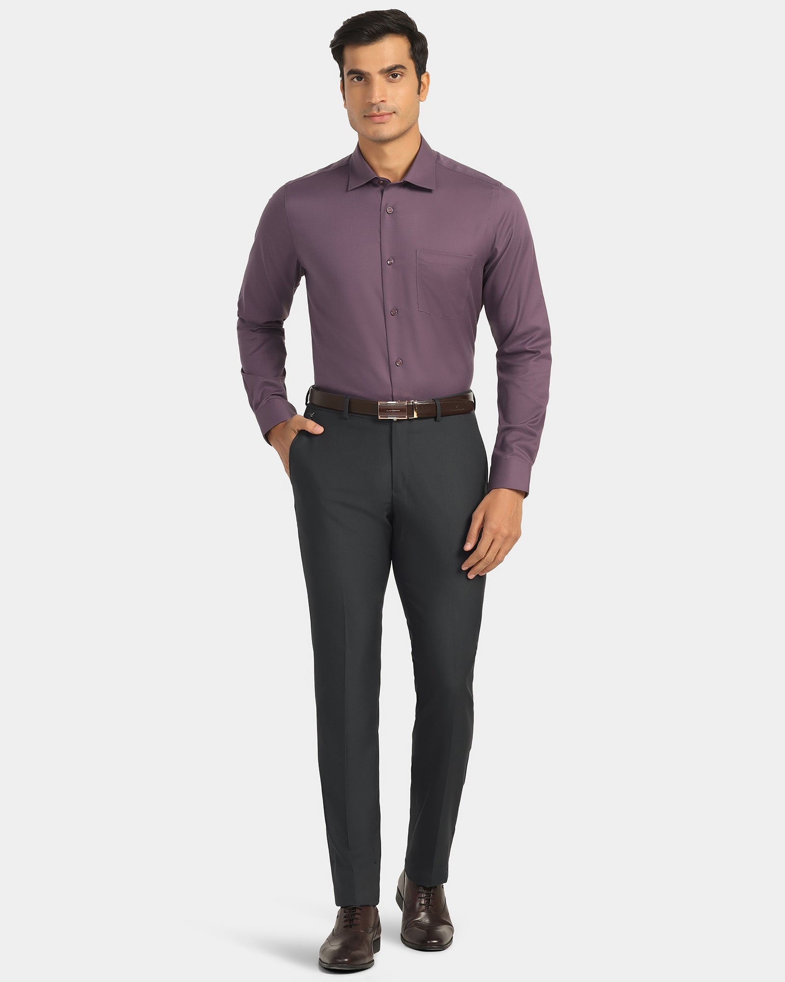 Slim Fit B-91 Formal Dark Grey Textured Trouser - Fendi