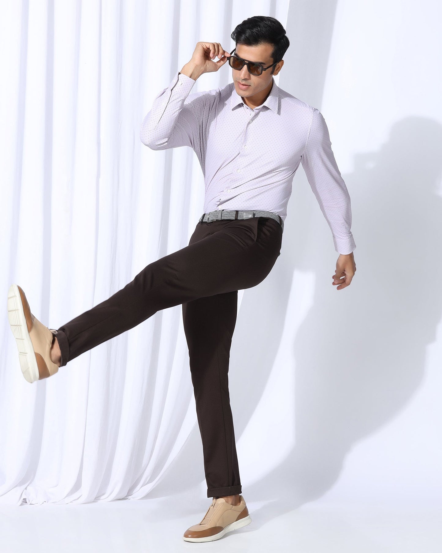 TechPro Slim Fit B-91 Formal Dark Brown Textured Trouser - Meteor