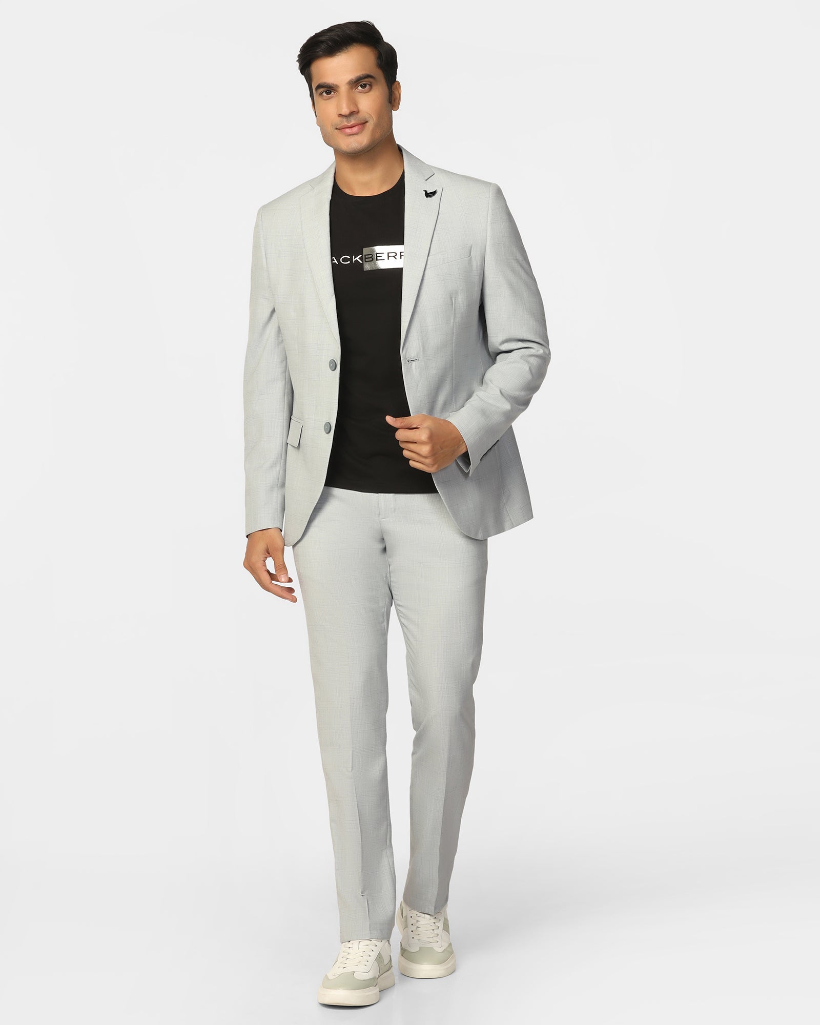 Two Piece Light Grey Check Formal Suit - Enrico