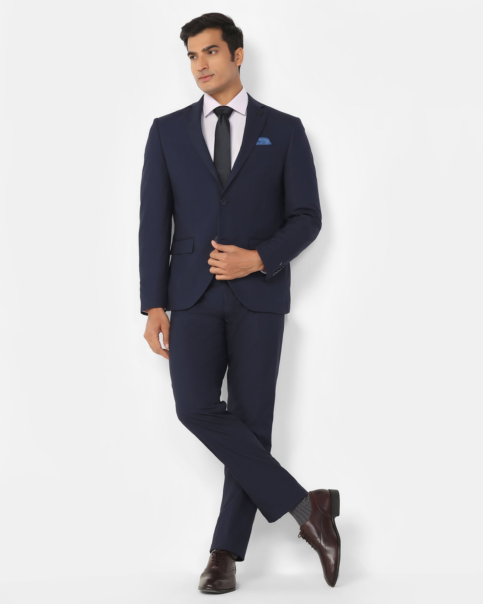 Two Piece Navy Textured Formal Suit - Dave