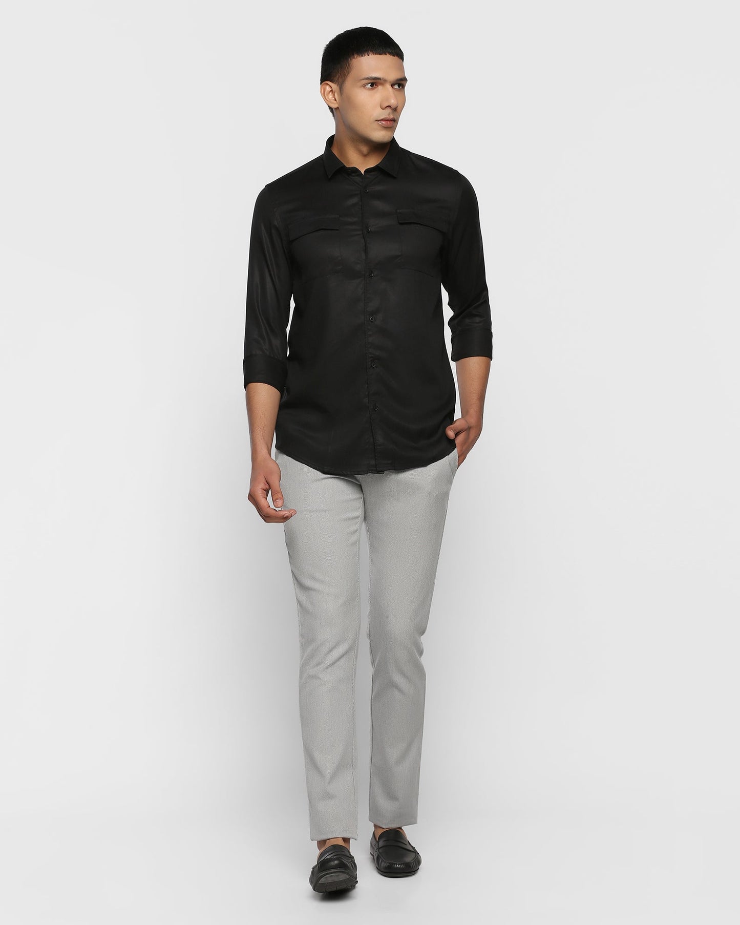 Textured Casual Khakis In Light Grey B-91 (Gama)